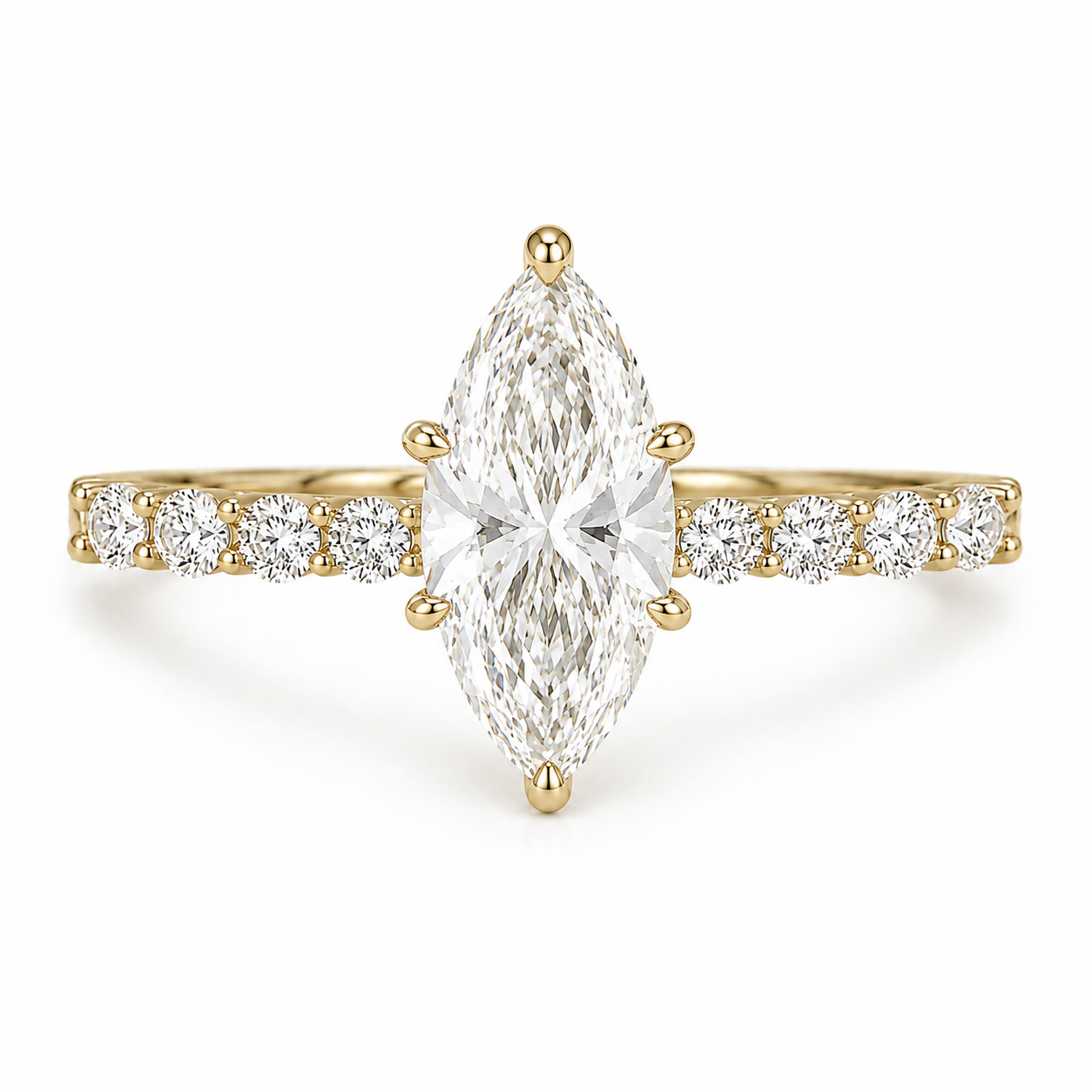 4 Carat Marquise - Round Double Prong Half Eternity Engagement Ring