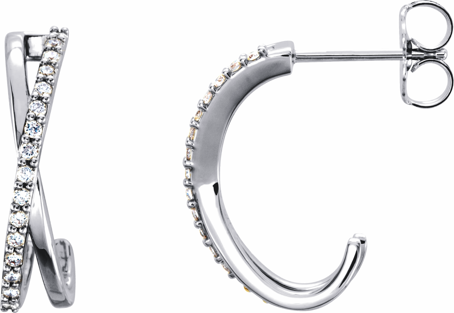 Moissanite Diamond J-Hoop (Cross) Earrings 1CT Total Weight