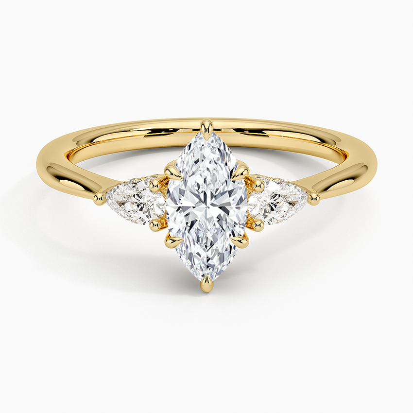 CUSTOM ORDER 3-Stone Marquis Ring with pear side stones and a shoulder accent
