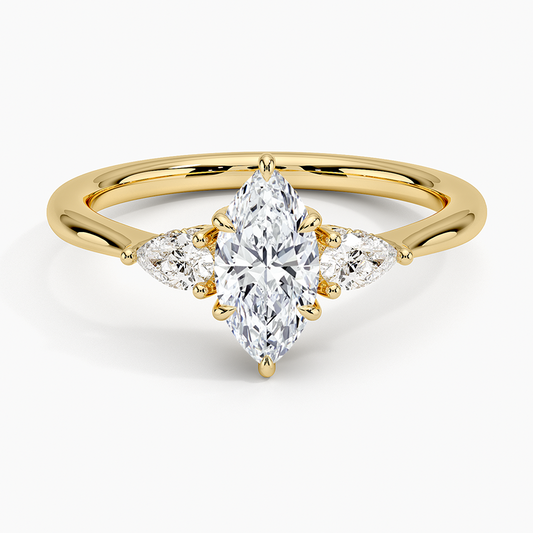 CUSTOM ORDER 3-Stone Marquis Ring with pear side stones and a shoulder accent