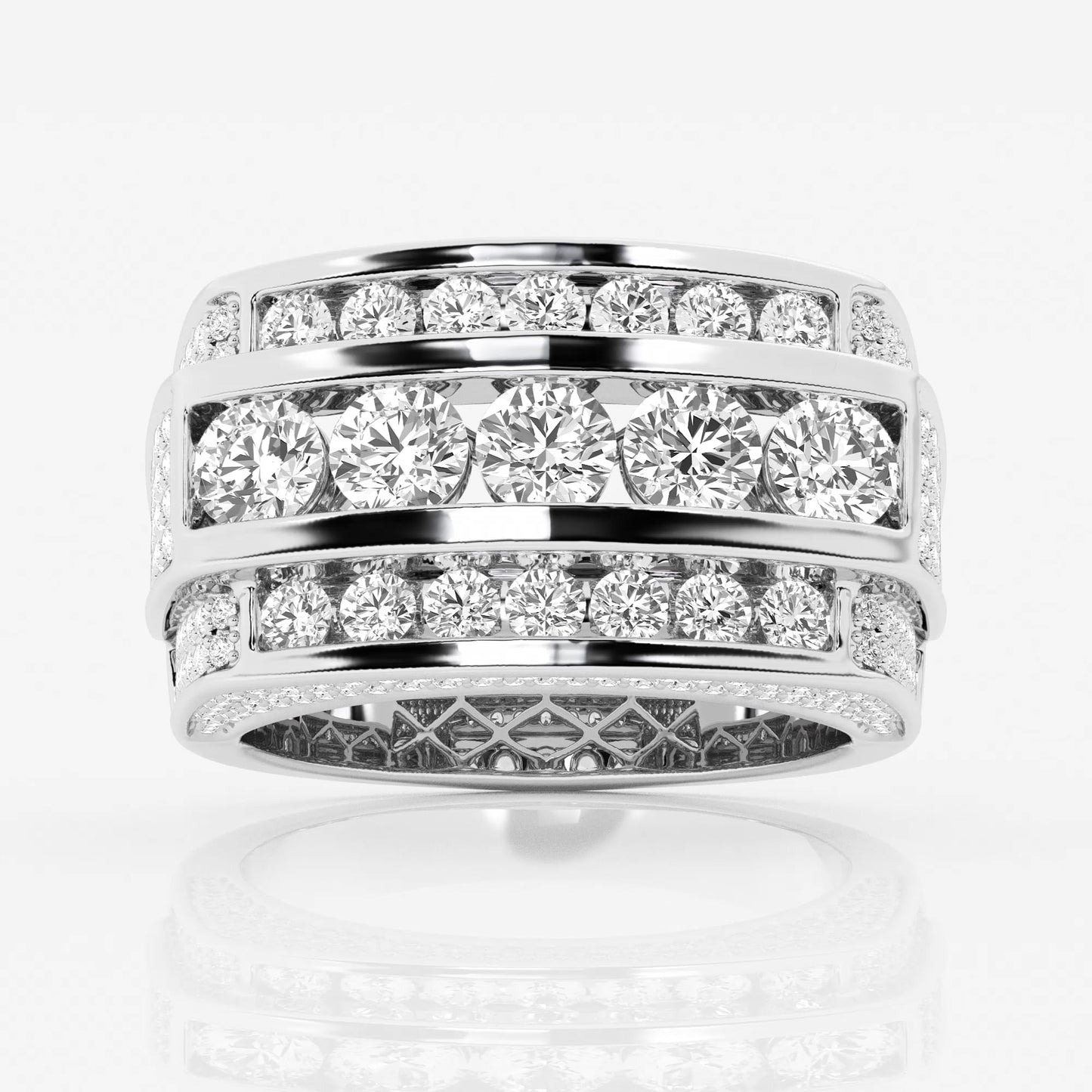 Round Moissanite Men's Multi-Row Rectangular Wedding Band