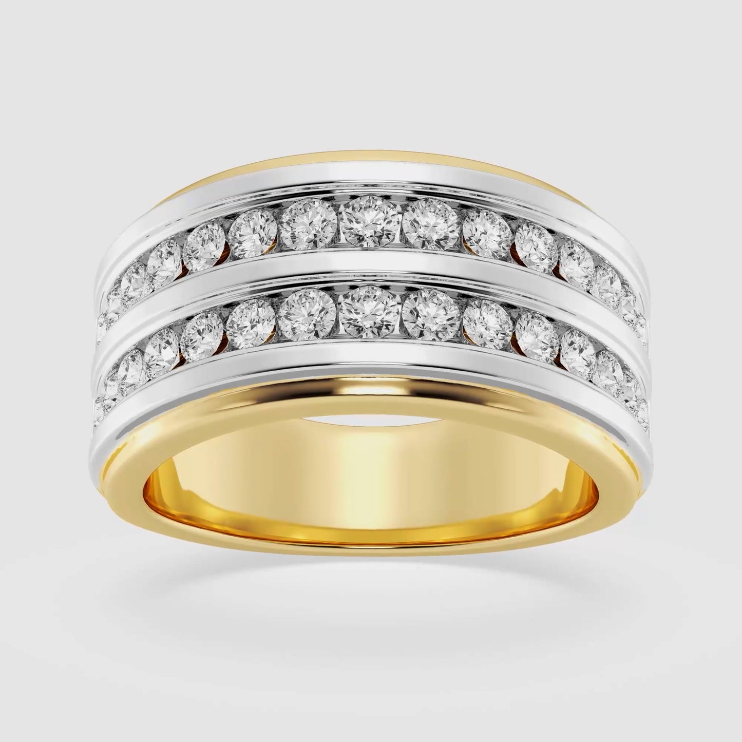 Round Men's Double Row Channel Set Wedding Band
