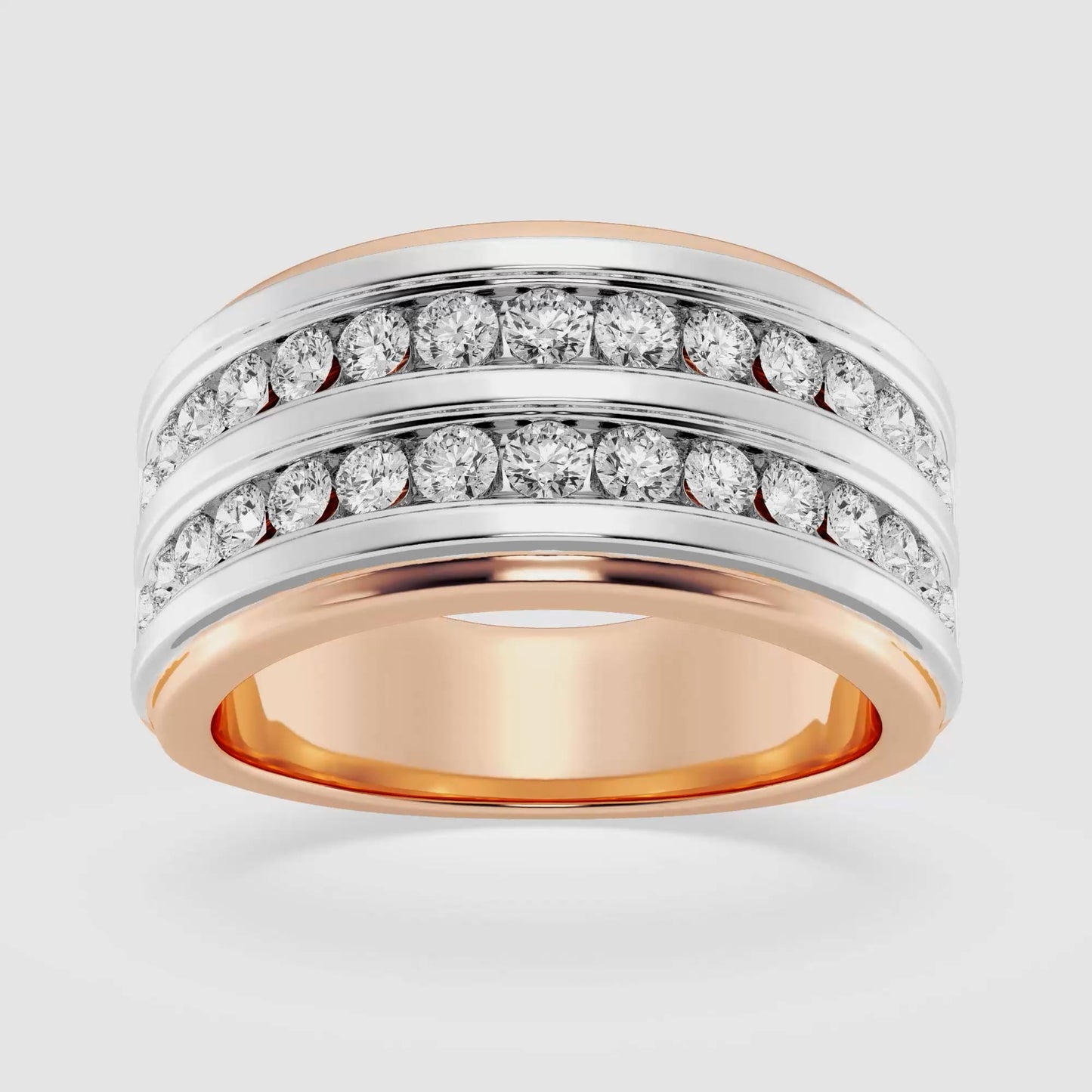 Round Men's Double Row Channel Set Wedding Band