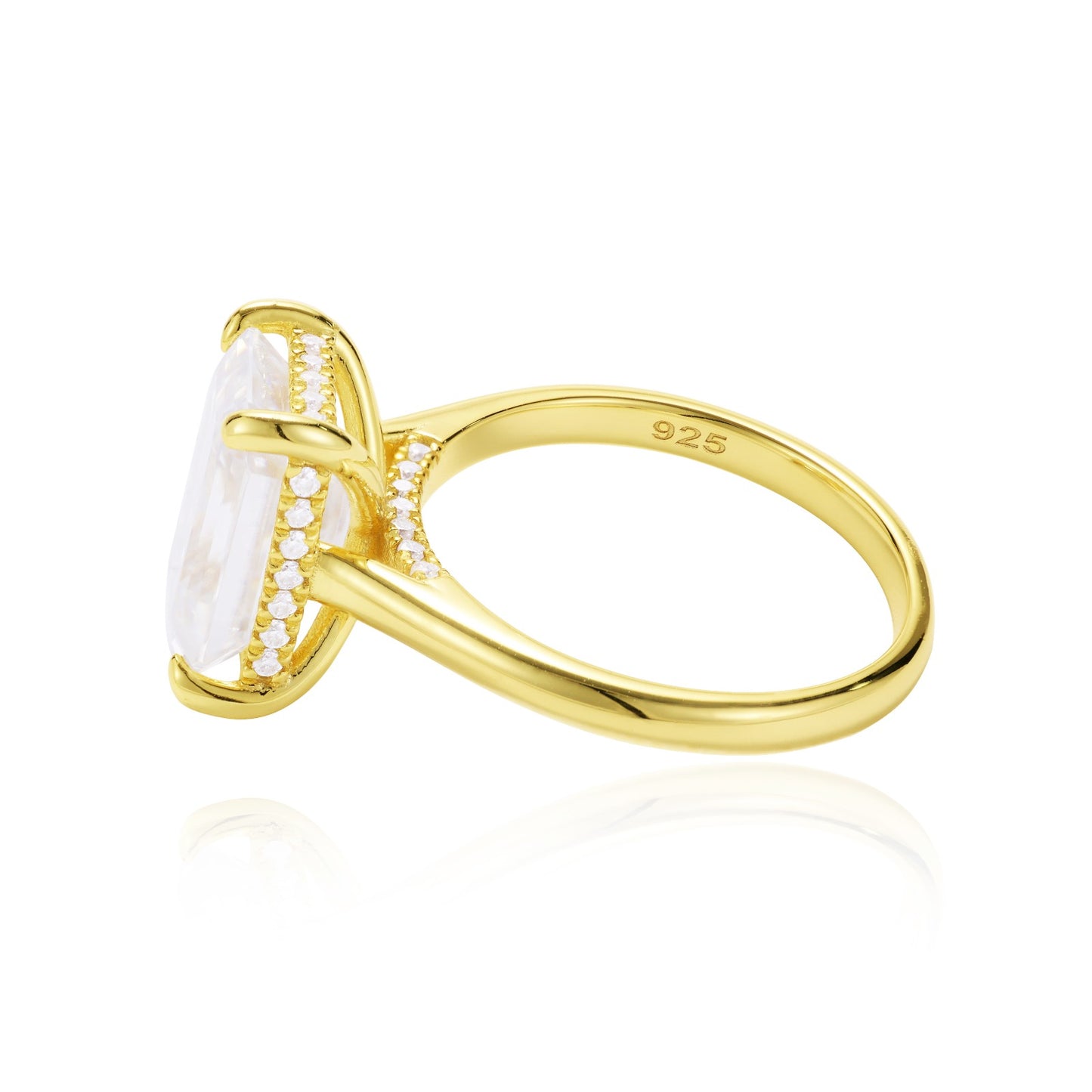 4.5 CT Emerald Cut Solitaire Band with Cathedral Setting and Shoulder Accents