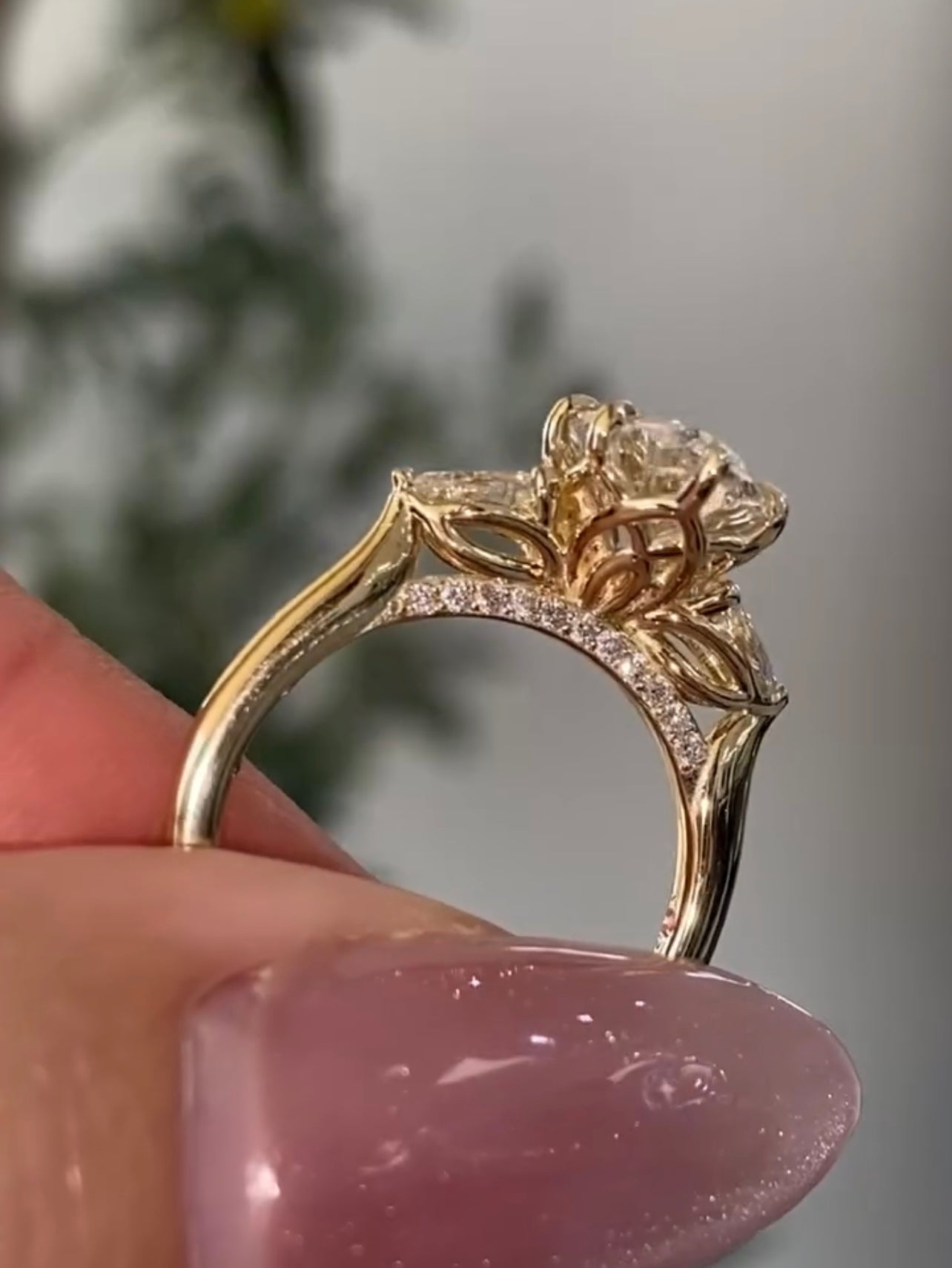 3-Stone Oval Ring with pear side stones and a shoulder accent (Custom)