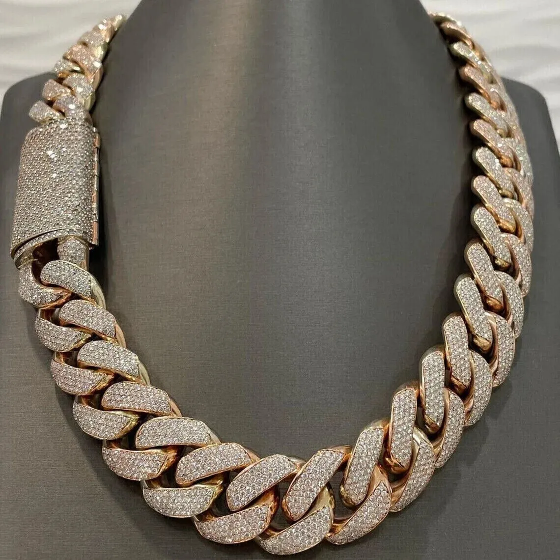 12 mm Moissanite Round Diamond Cuban Link Chain 14k Gold Plated