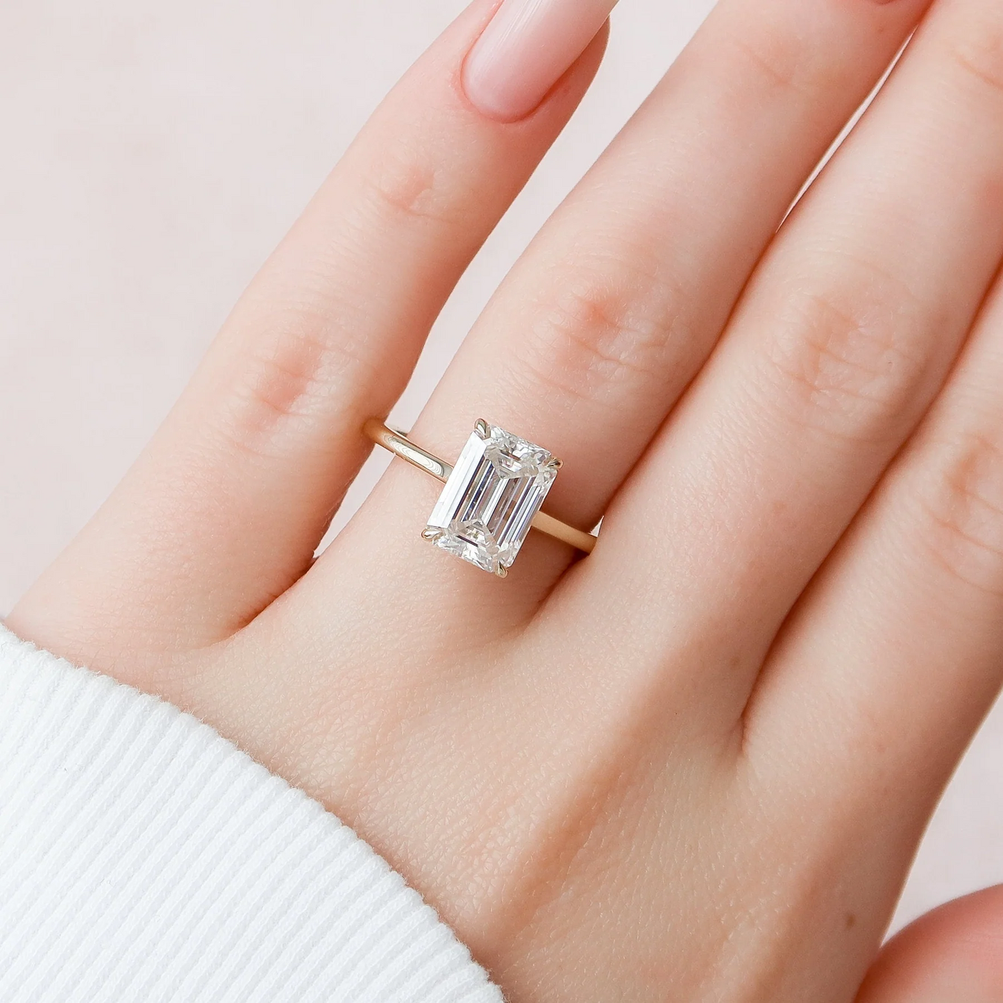 4.5 CT Emerald Cut Solitaire Band with Cathedral Setting and Shoulder Accents