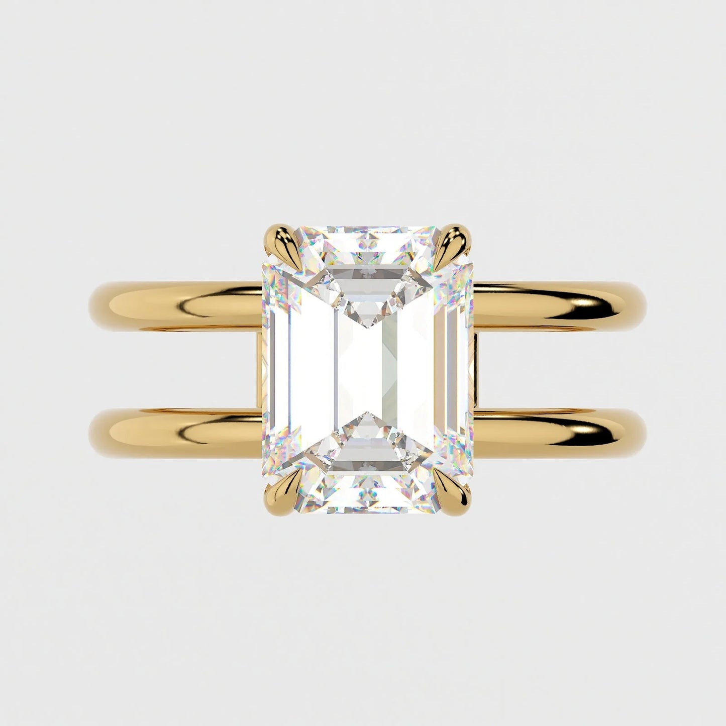 4 Carat Emerald Cut Moissanite Diamond Engagement Ring with a Squared Off Solitaire Band
