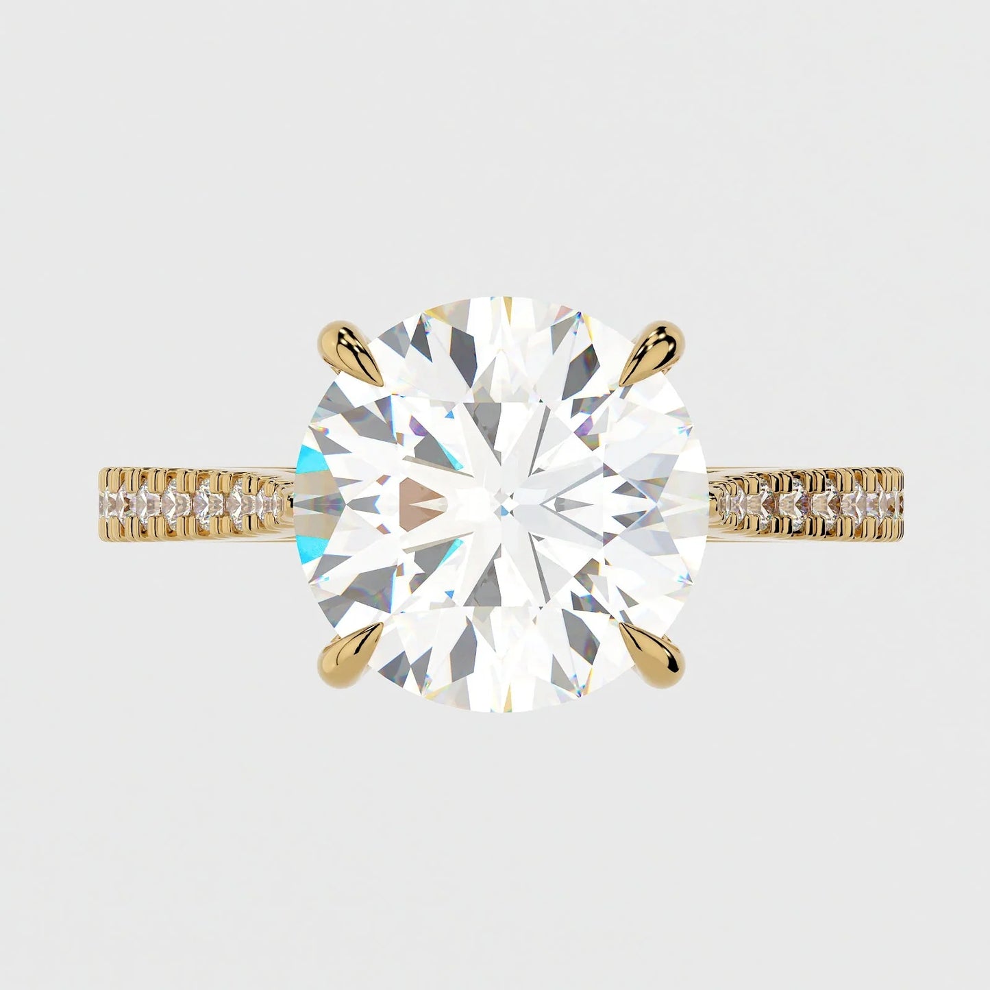 3.5 Carat Round Cut Moissanite Diamond Engagement Ring with Knife Edge Micro Pavé Band