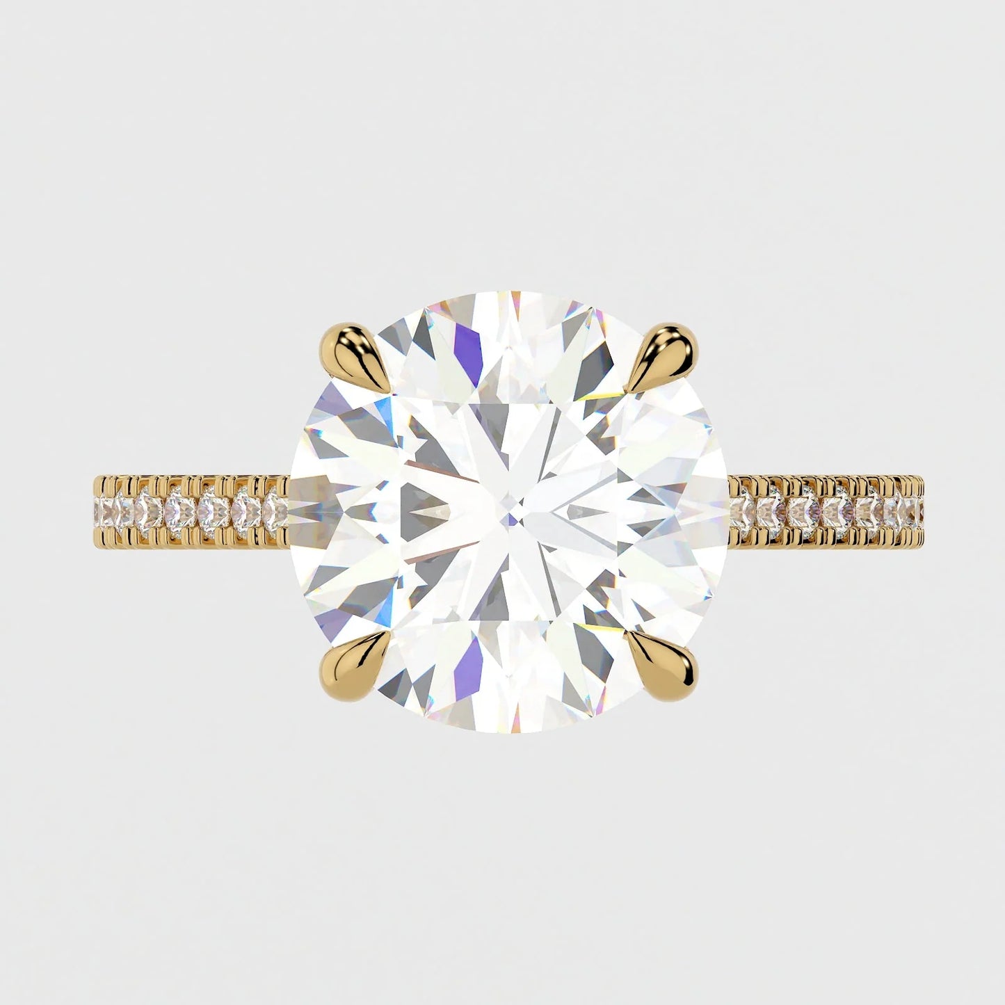 3.5 Carat Round Cut Hidden High Halo Moissanite Diamond Engagement Ring with Micro Pavé Band