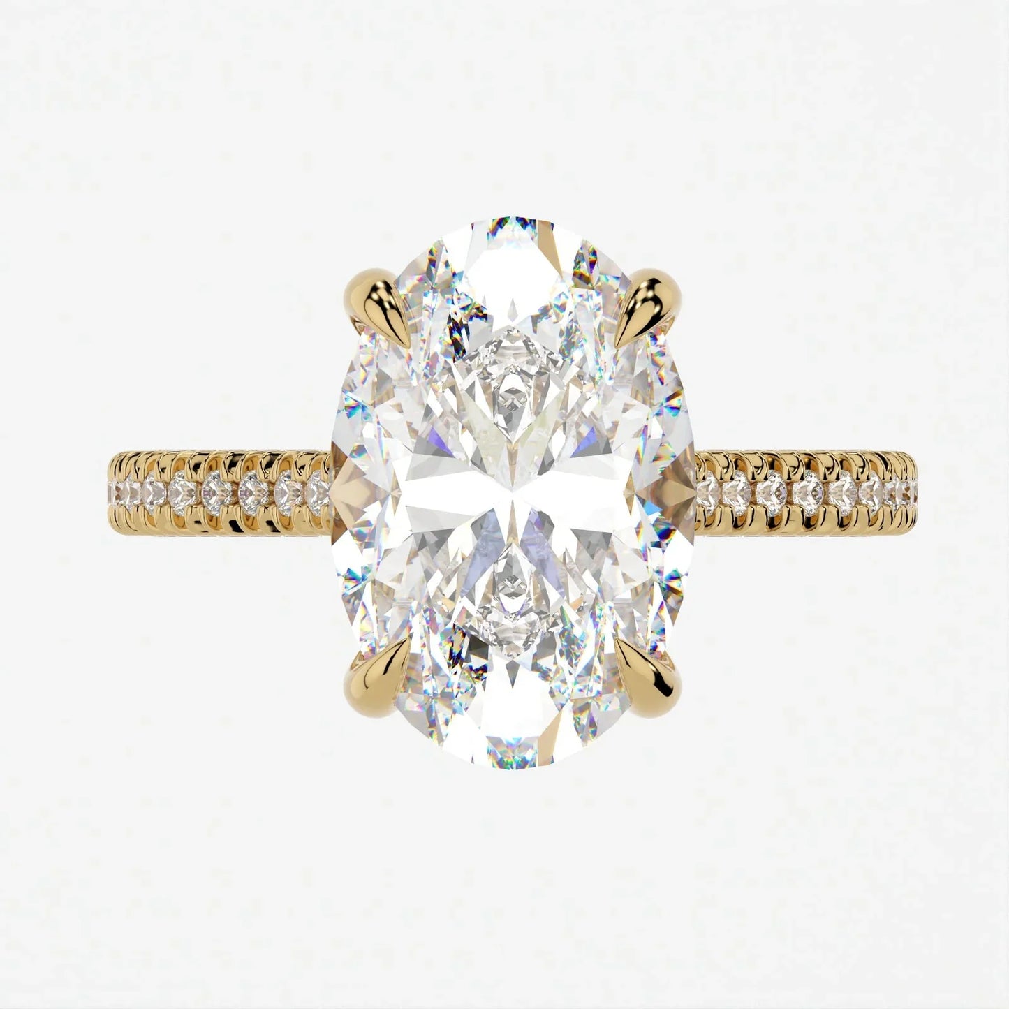 5 Carat Oval Cut Moissanite Diamond Engagement Ring with Triple Micro Pavé Band
