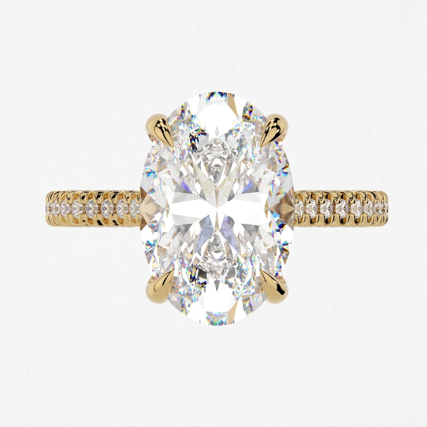 3.5 Carat Oval Cut Moissanite Diamond Engagement Ring with Triple Micro Pavé Band