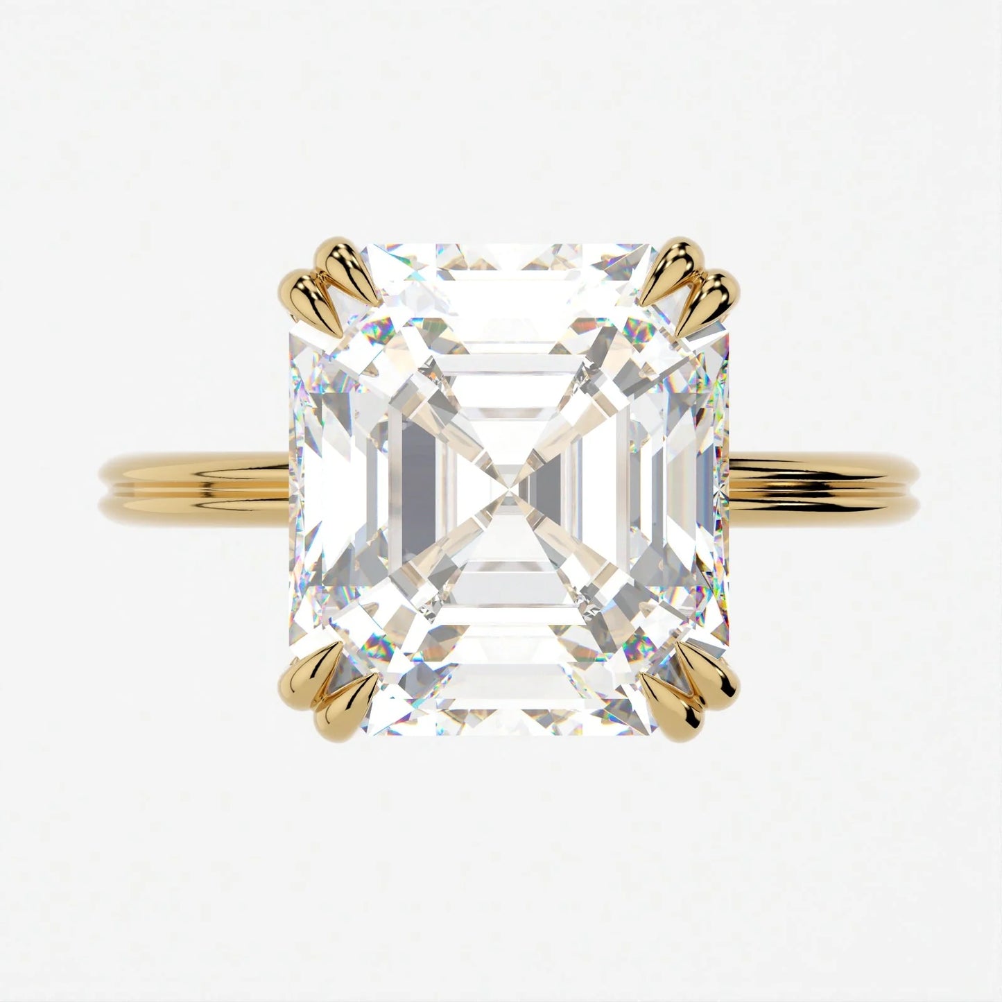 3 Carat Ascherr Cut Moissanite Diamond Ring with Split Band and Hidden Halo