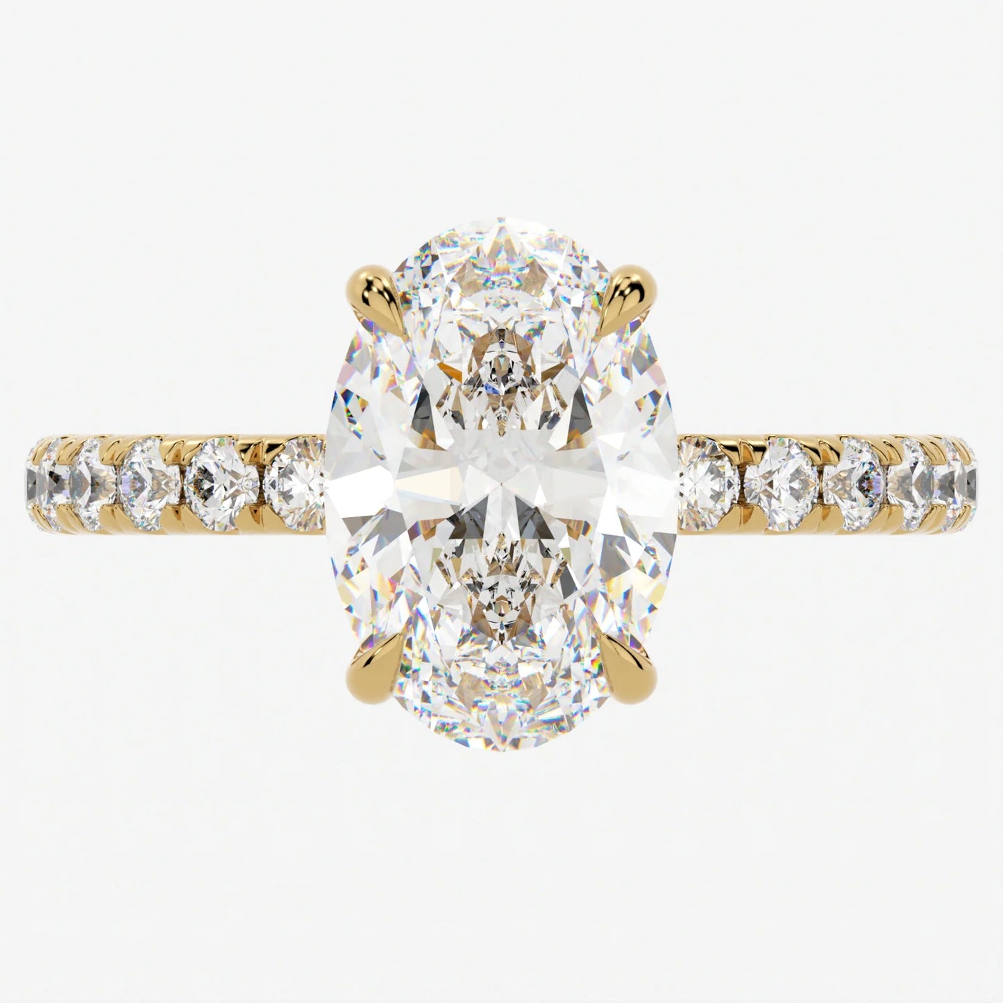 3 Carat Oval Cut Moissanite Diamond Engagement Ring with Pavé Band