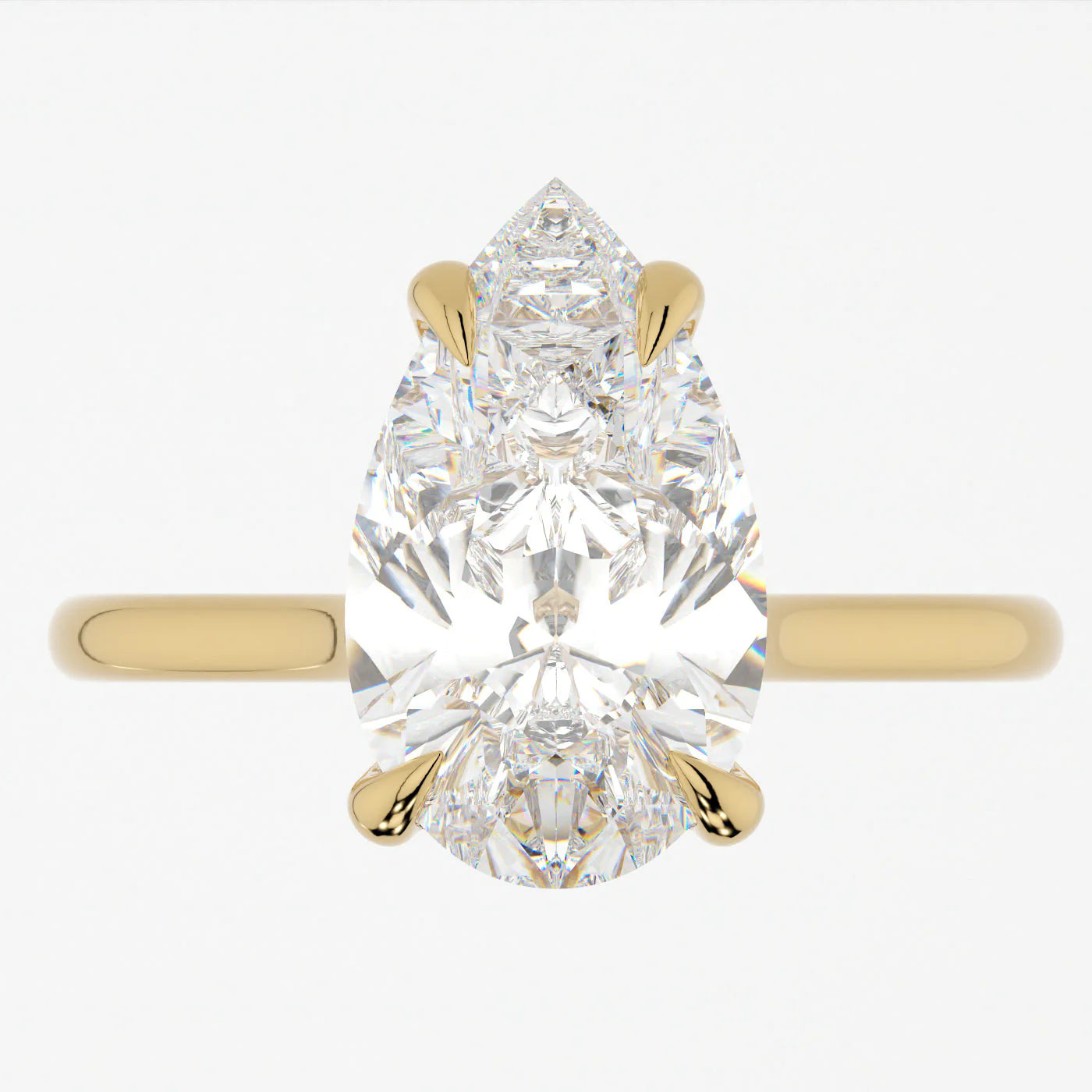 3 Carat Pear Cut Moissanite Diamond Engagement Ring with a Solitaire Band and Shoulder Accents