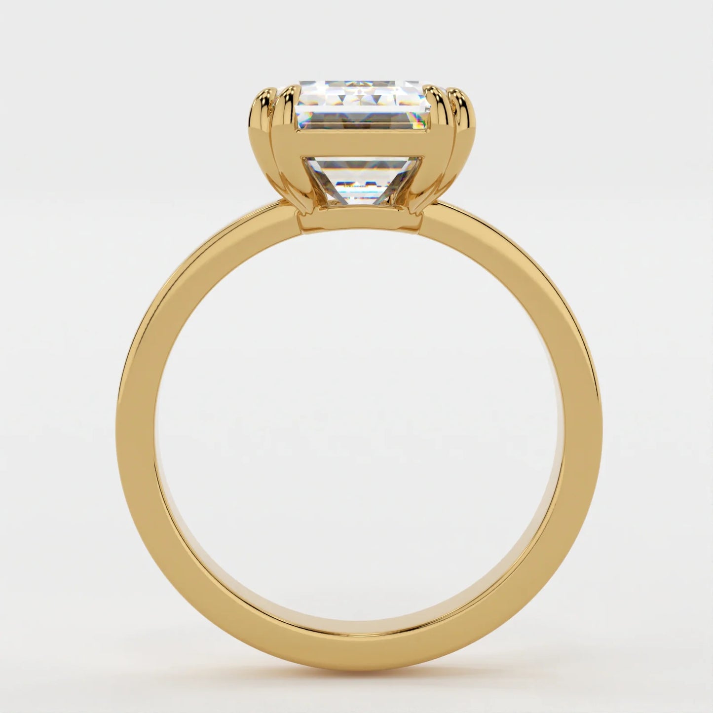 4 Carat Emerald Cut Moissanite Diamond Engagement Ring with a Squared Off Solitaire Band