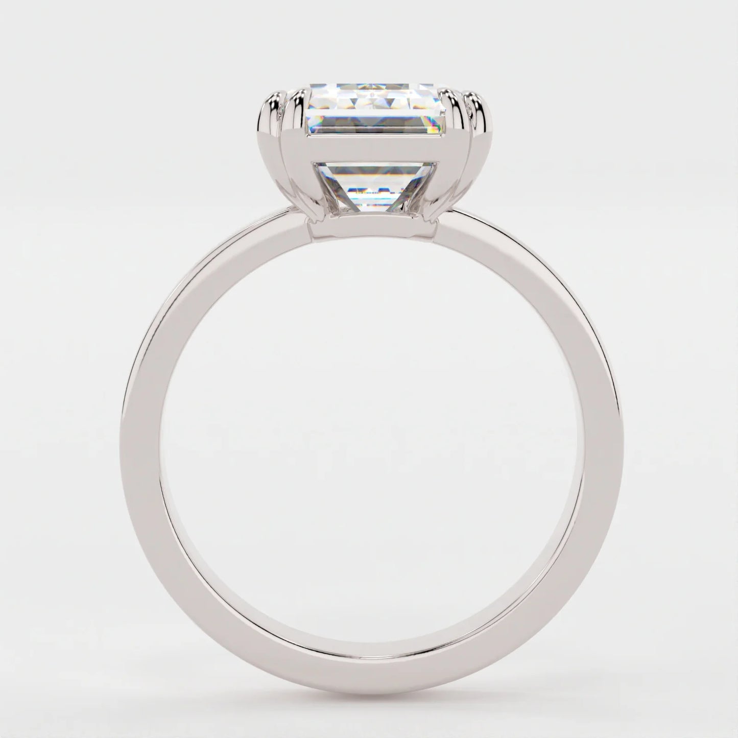 4 Carat Emerald Cut Moissanite Diamond Engagement Ring with a Squared Off Solitaire Band