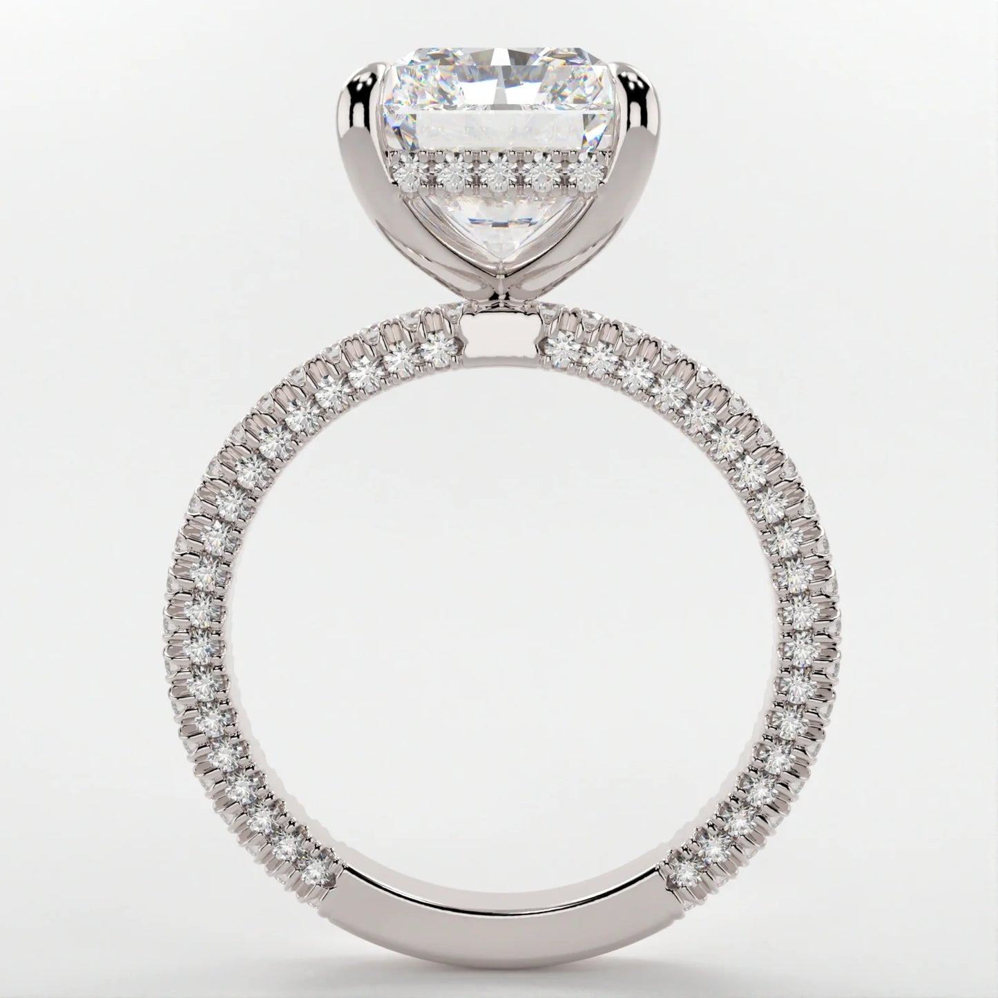 4 Carat Emerald Cut Moissanite Diamond Engagement Ring with Triple Micro Pavé Band