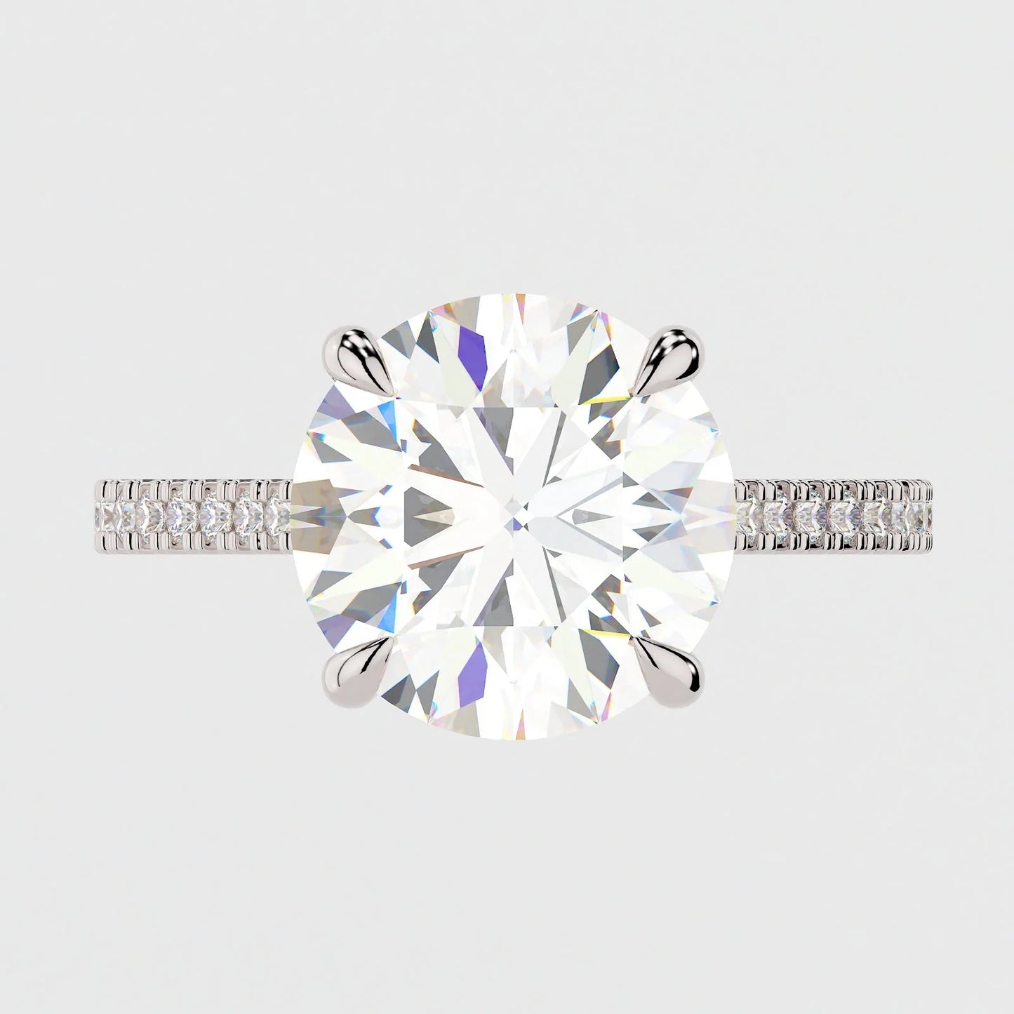 3.5 Carat Round Cut Hidden High Halo Moissanite Diamond Engagement Ring with Micro Pavé Band