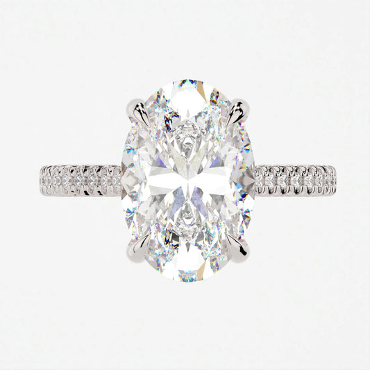 3.5 Carat Oval Cut Moissanite Diamond Engagement Ring with Triple Micro Pavé Band