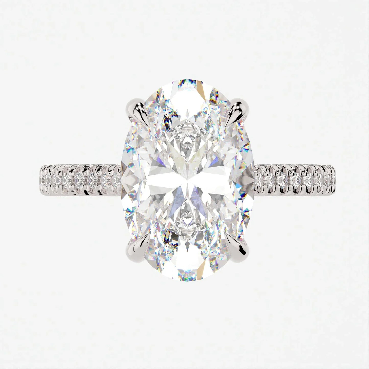 5 Carat Oval Cut Moissanite Diamond Engagement Ring with Triple Micro Pavé Band