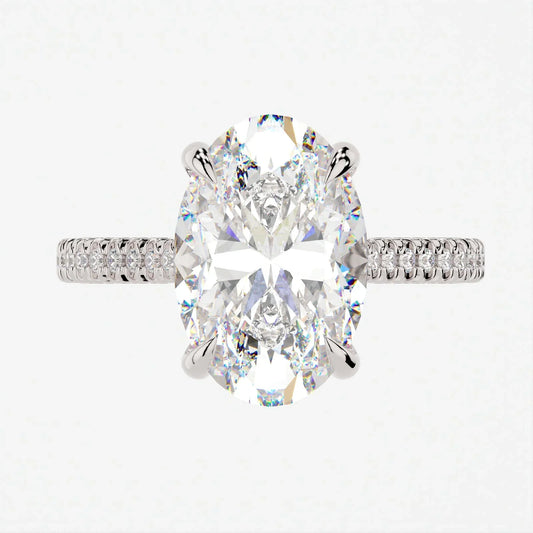 5 Carat Oval Cut Moissanite Diamond Engagement Ring with Triple Micro Pavé Band