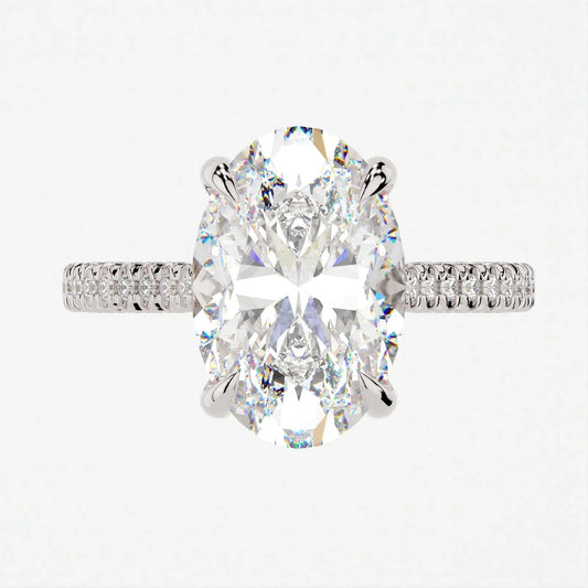 5 Carat Oval Cut  Diamond Engagement Ring with Triple Micro Pavé Band