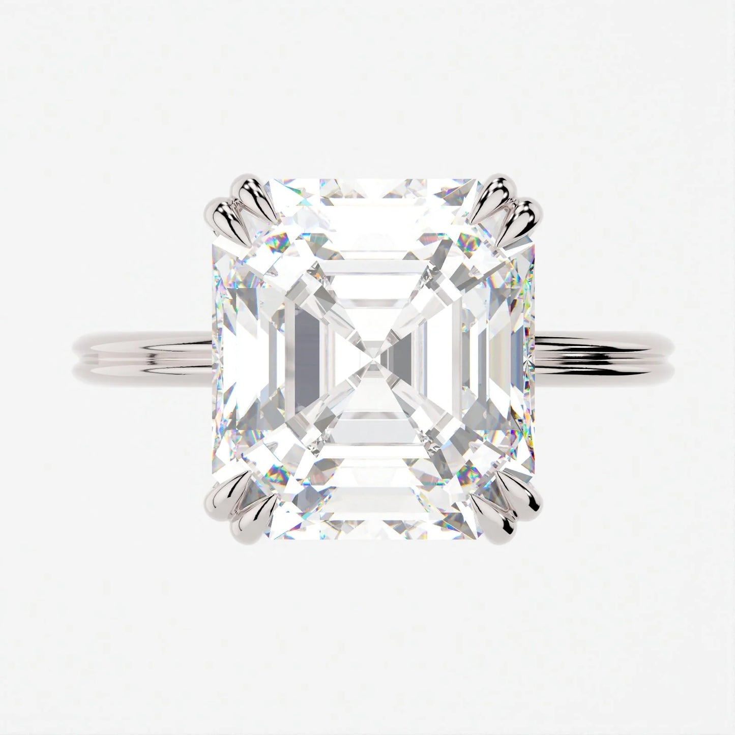 3 Carat Ascherr Cut Moissanite Diamond Ring with Split Band and Hidden Halo