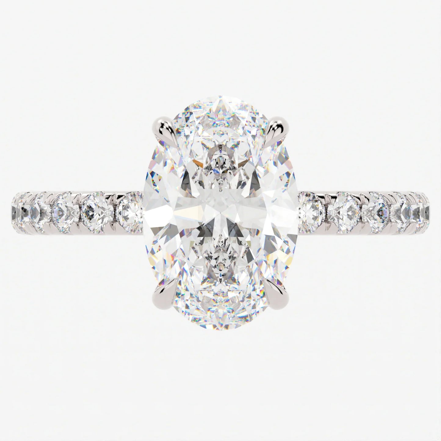 3 Carat Oval Cut Moissanite Diamond Engagement Ring with Pavé Band