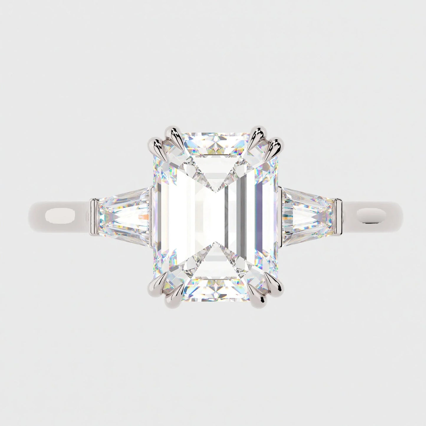 3.5 Carat Emerald Cut Diamond Engagement Ring with 3-Stone Setting