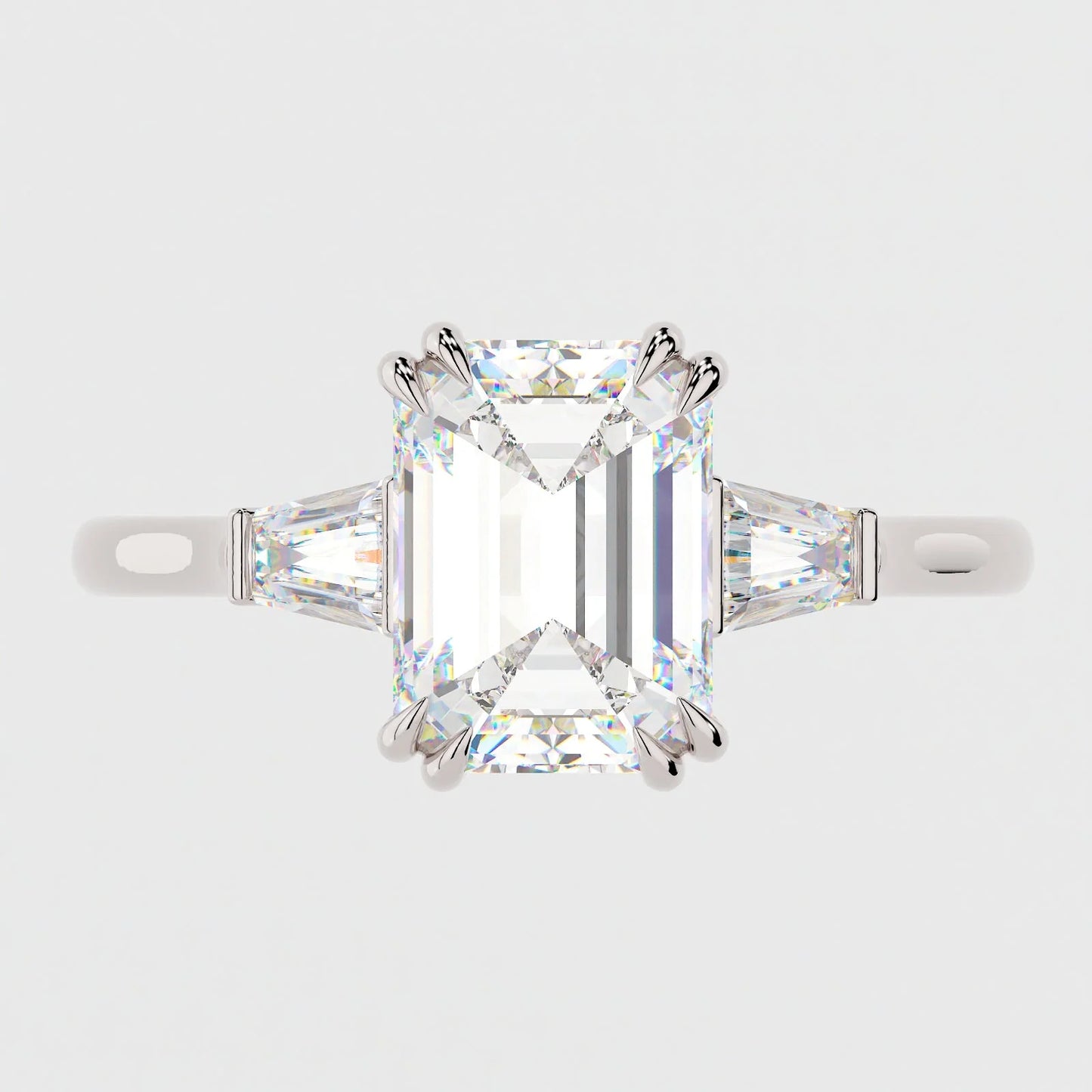 3.5 Carat Emerald Cut Moissanite Diamond Engagement Ring with 3-Stone Setting