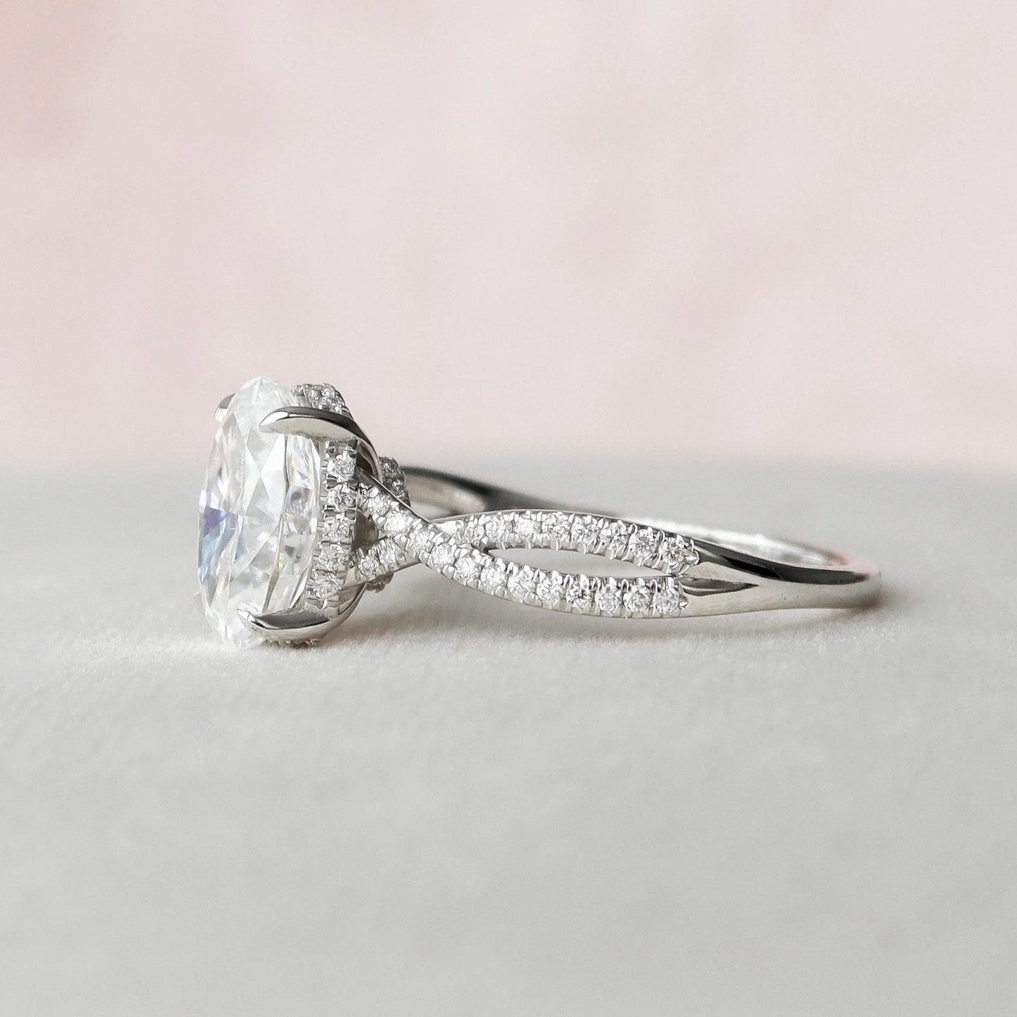 2.0 Carat Oval Cut Diamond Ring with Twisted Band and Pave Detail