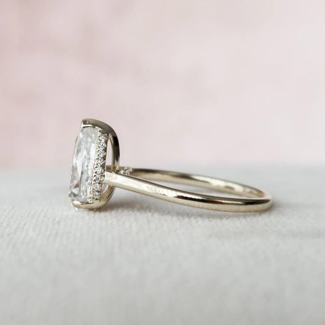 3 Carat Pear Cut with a Solitaire Band, Hidden Halo and Shoulder Accents