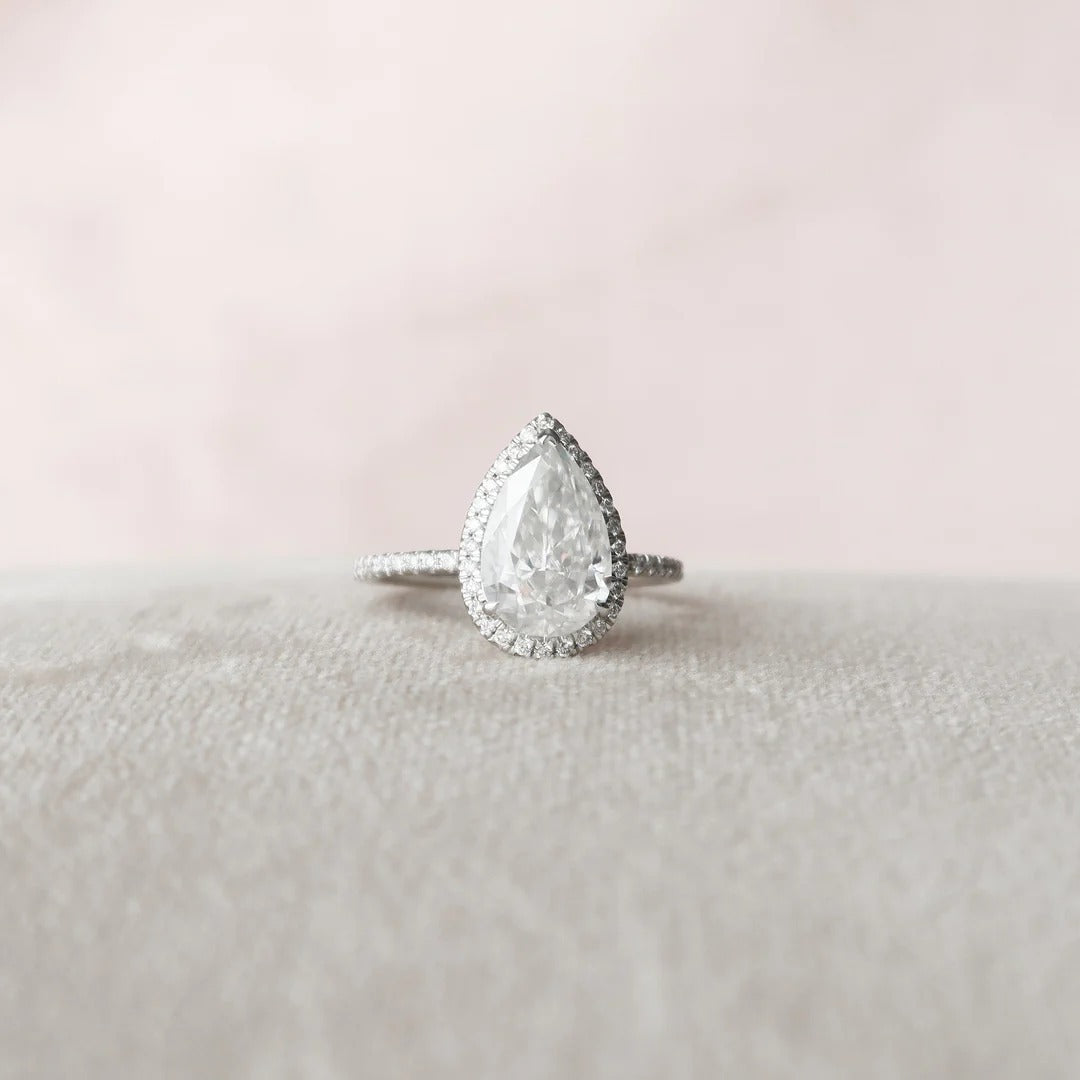 3 Carat Pear Cut Diamond Ring with Halo