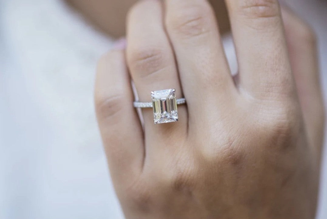 4 Carat Emerald Cut Ring with Pave Band