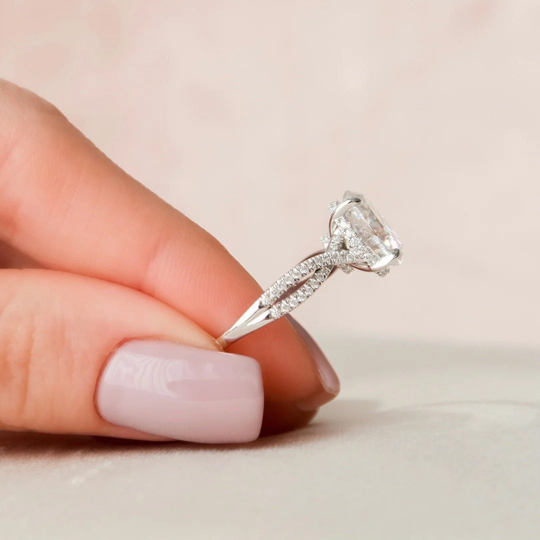 2.0 Carat Oval Cut Diamond Ring with Twisted Band and Pave Detail