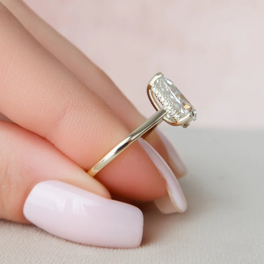 3 Carat Pear Cut with a Solitaire Band, Hidden Halo and Shoulder Accents