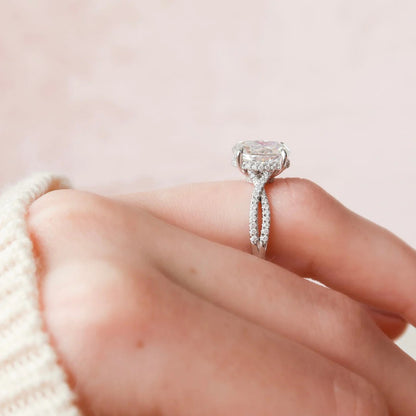 2.0 Carat Oval Cut Diamond Ring with Twisted Band and Pave Detail