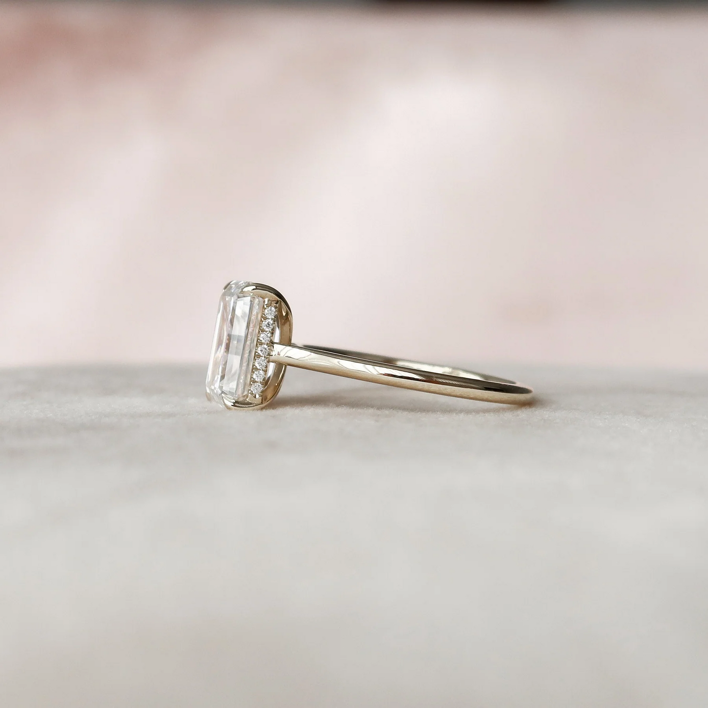 4.5 CT Emerald Cut Solitaire Band with Cathedral Setting and Shoulder Accents