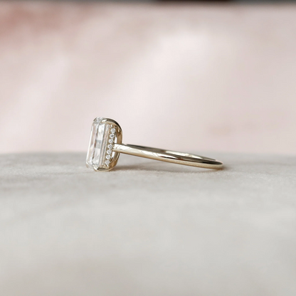 4.5 CT Emerald Cut Solitaire Band with Cathedral Setting and Shoulder Accents