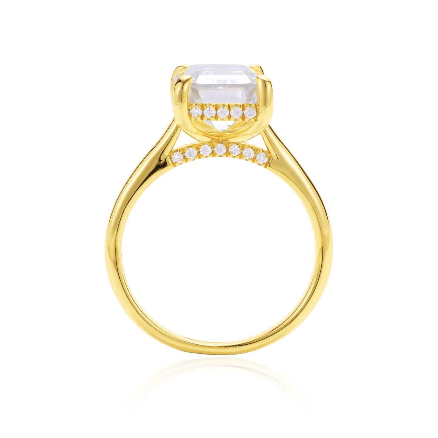4.5 CT Emerald Cut Solitaire Band with Cathedral Setting and Shoulder Accents