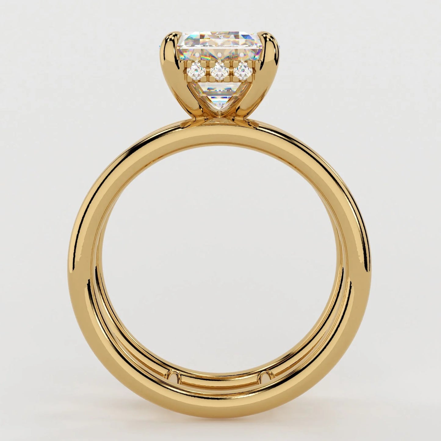 4 Carat Emerald Cut Moissanite Diamond Engagement Ring with a Squared Off Solitaire Band