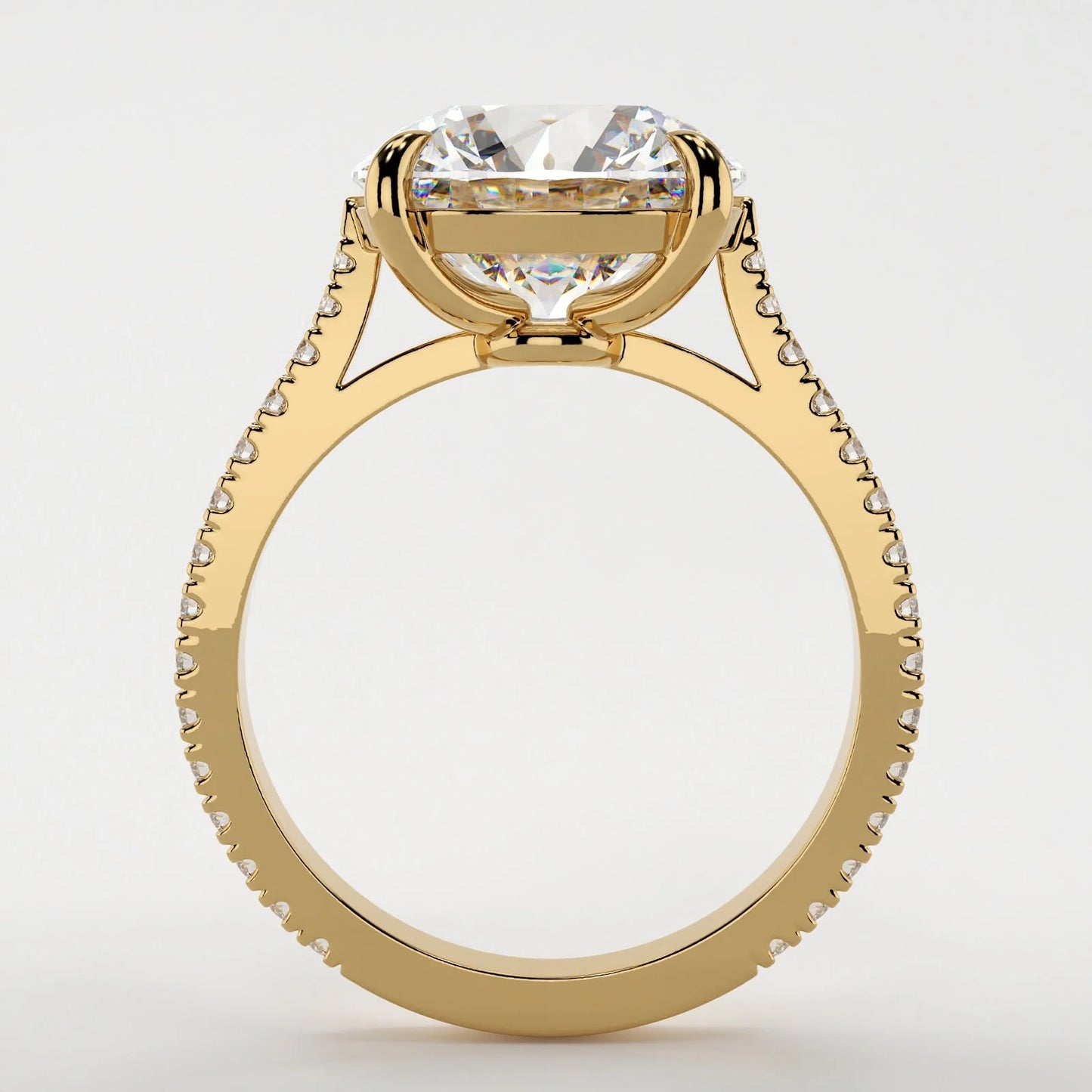 3.5 Carat Round Cut Moissanite Diamond Engagement Ring with Knife Edge Micro Pavé Band