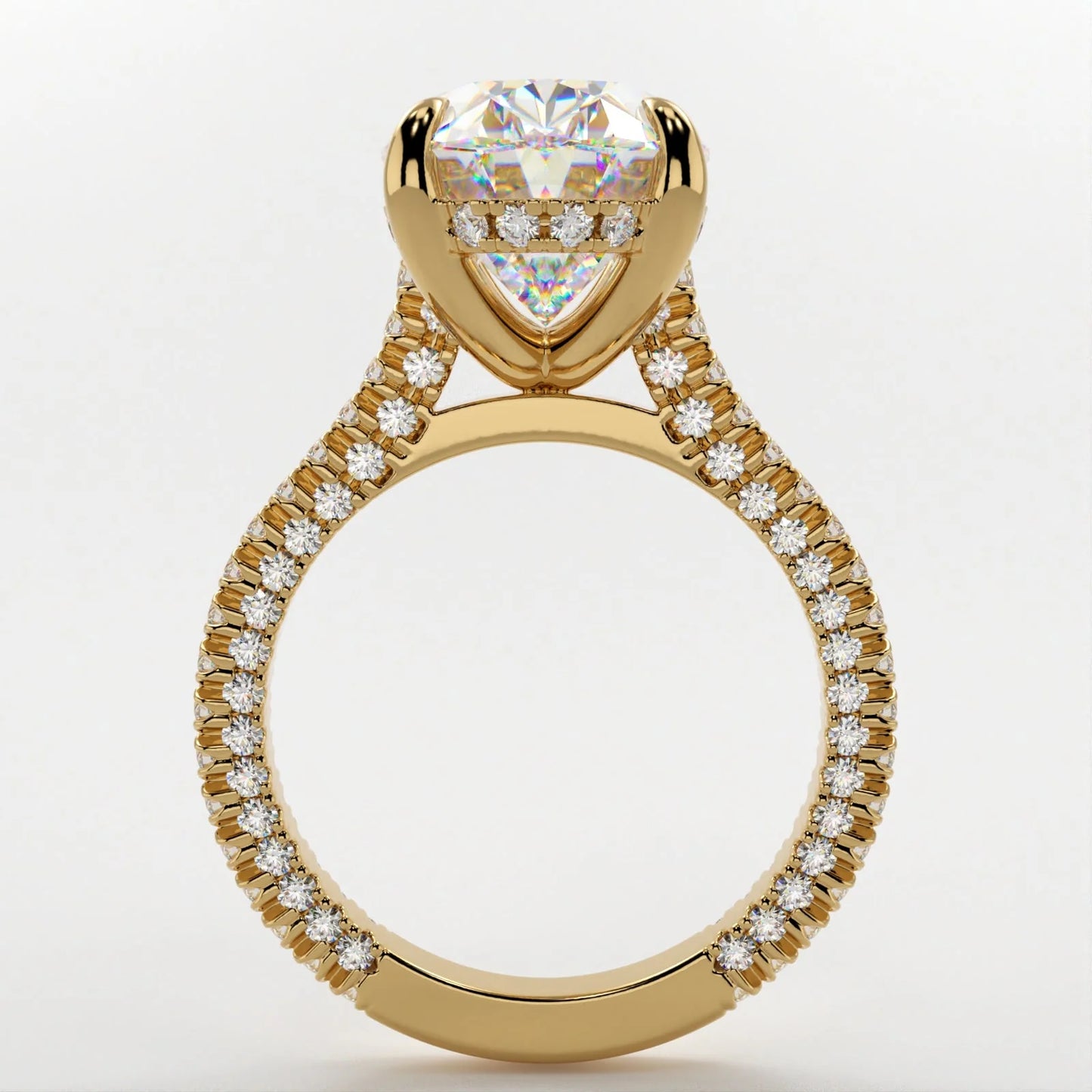 3.5 Carat Oval Cut Moissanite Diamond Engagement Ring with Triple Micro Pavé Band