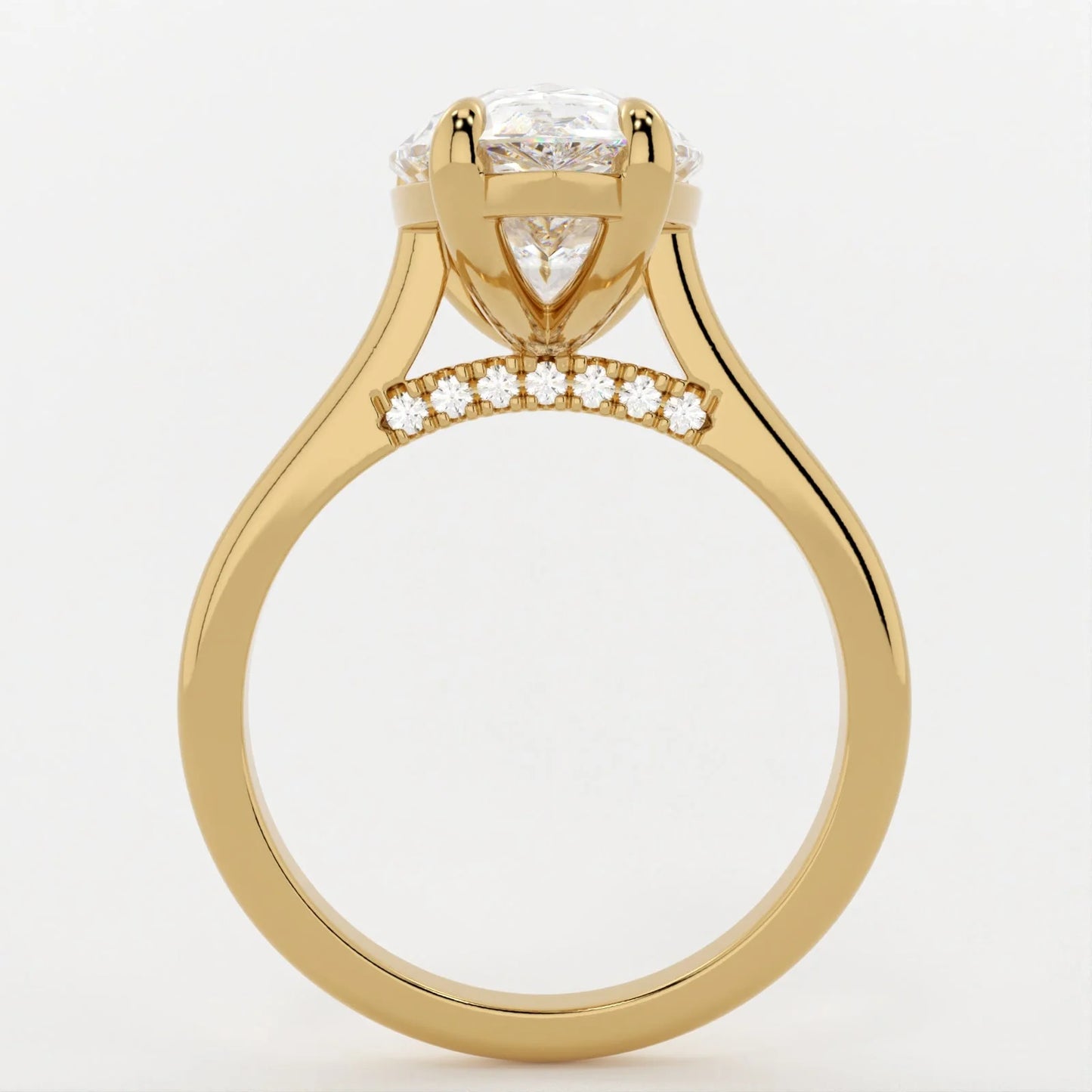 3 Carat Pear Cut Moissanite Diamond Engagement Ring with a Solitaire Band and Shoulder Accents