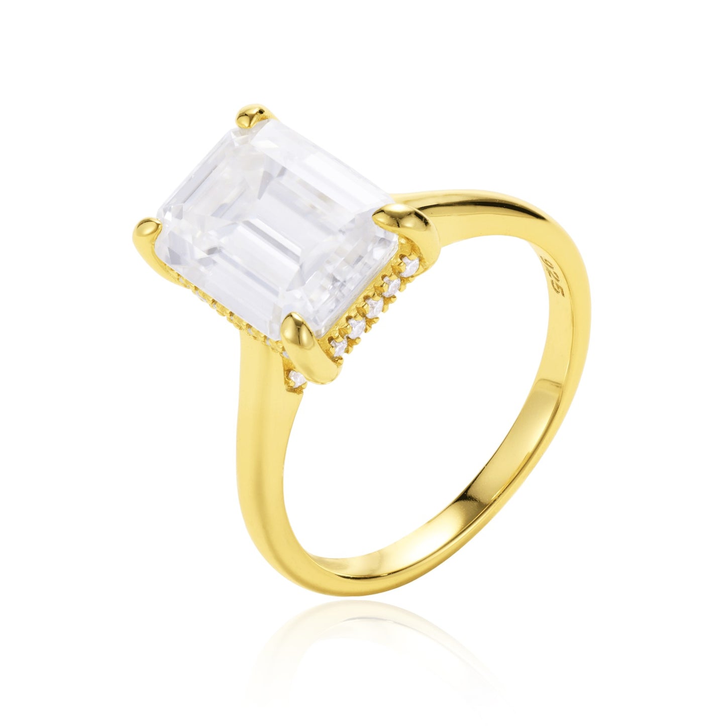 4.5 CT Emerald Cut Solitaire Band with Cathedral Setting and Shoulder Accents