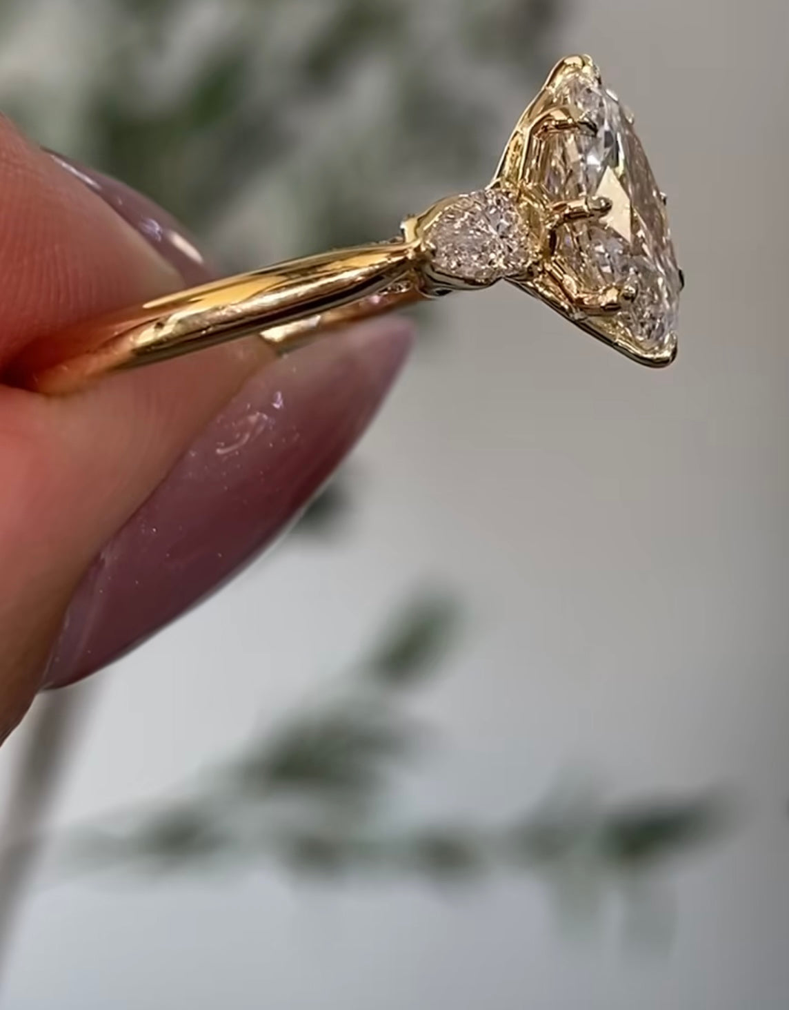 3-Stone Oval Ring with pear side stones and a shoulder accent (Custom)