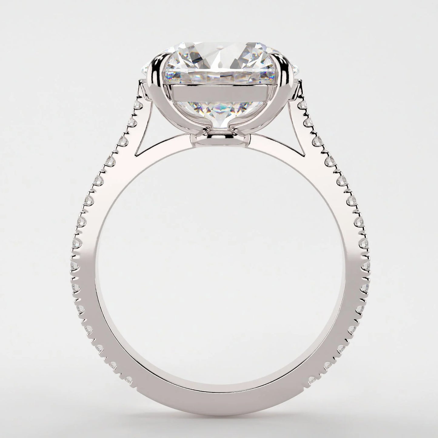 3.5 Carat Round Cut Moissanite Diamond Engagement Ring with Knife Edge Micro Pavé Band