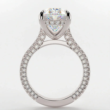 5 Carat Oval Cut Moissanite Diamond Engagement Ring with Triple Micro Pavé Band