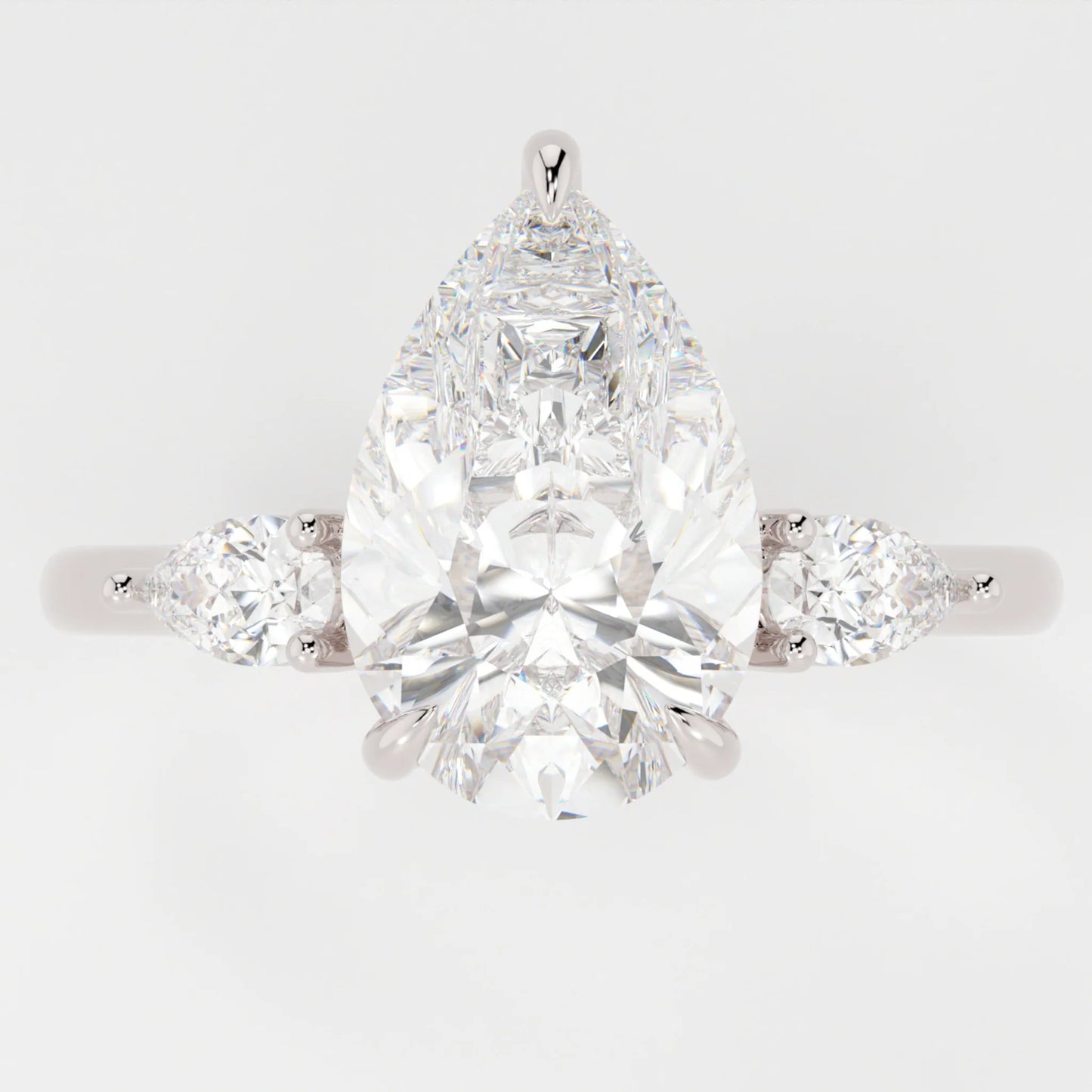 3.5 Carat Pear Cut Moissanite Diamond Engagement Ring with 3-Stone Setting